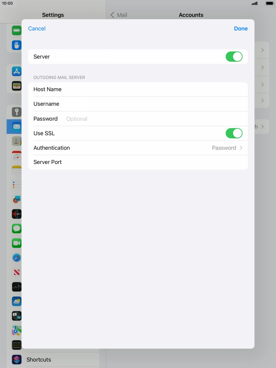Press the indicator next to 'Use SSL' to turn off the function.