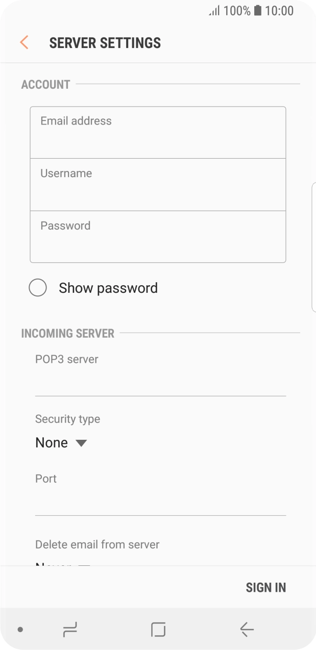 Press the field below 'Username' and key in the username for your email account. Press the field below 'Username' and key in the username for your email account.