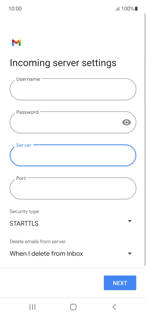 Press the field below 'Port' and key in 110. Press the field below 'Port' and key in 110.