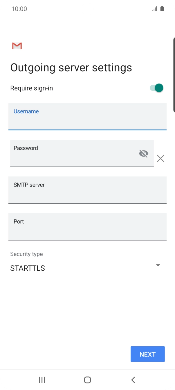 Press the field below 'Password' and key in the password of your email provider's outgoing server. Press the field below 'Password' and key in the password of your email provider's outgoing server.