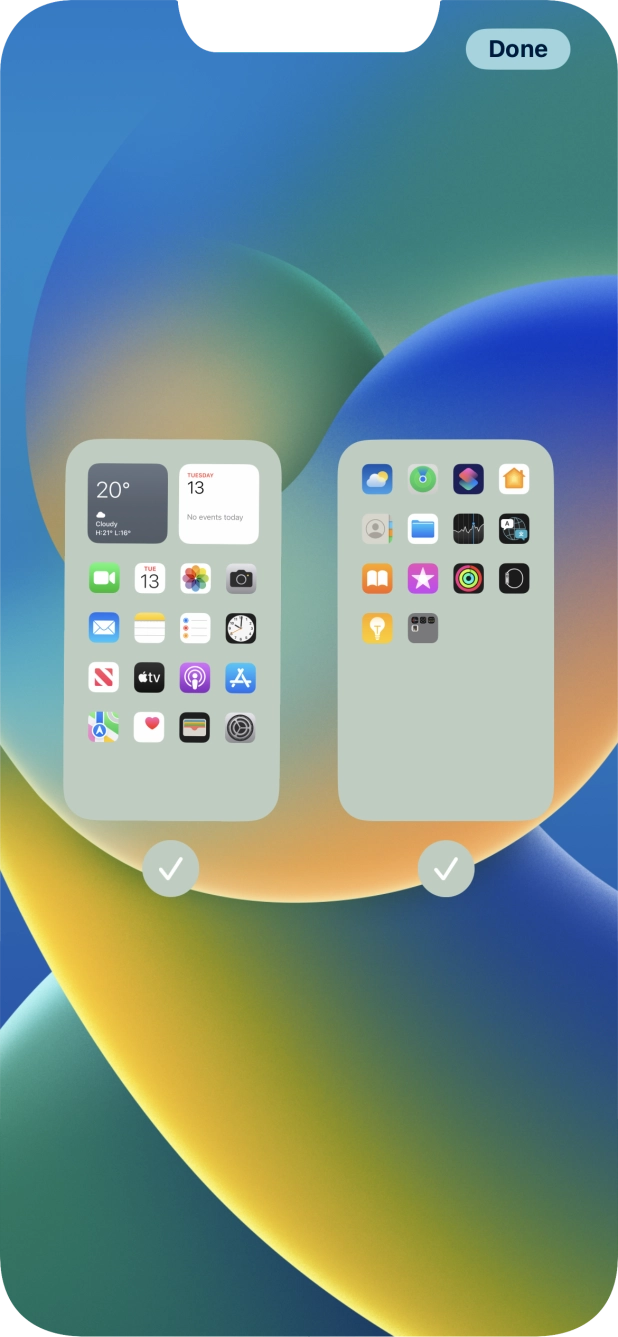 Press the fields below the required home screen pages to select or deselect them. Press the fields below the required home screen pages to select or deselect them.