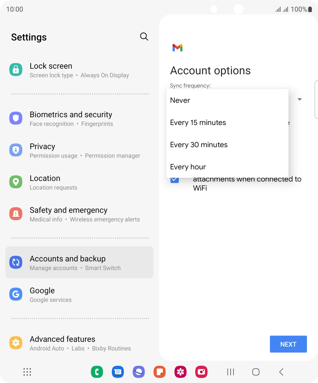 Press the required setting.