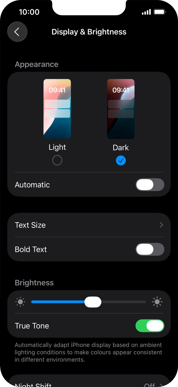 Press the indicator next to 'Automatic' to turn the function on or off. Press the indicator next to 'Automatic' to turn the function on or off.