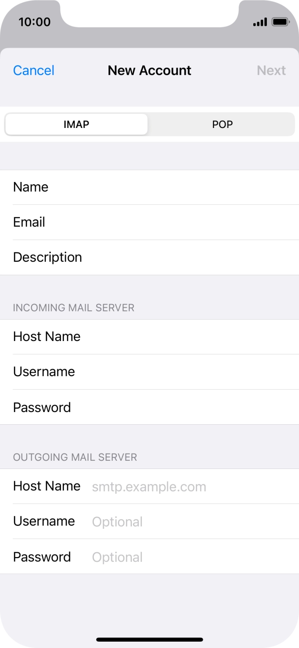 Press Host Name and key in the name of your email provider's outgoing server. Press Host Name and key in the name of your email provider's outgoing server.