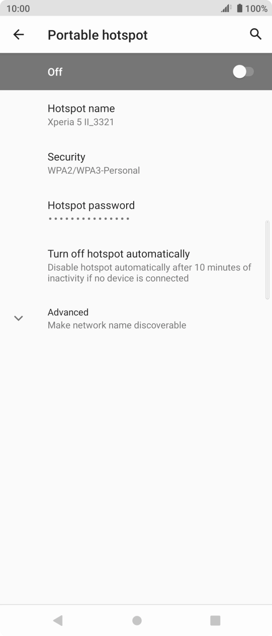 Press Hotspot name and key in the required name for the WiFi hotspot. Press Hotspot name and key in the required name for the WiFi hotspot.