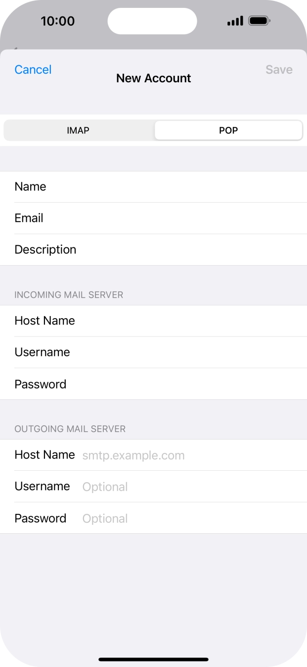 Press Host Name and key in the name of your email provider's outgoing server. Press Host Name and key in the name of your email provider's outgoing server.