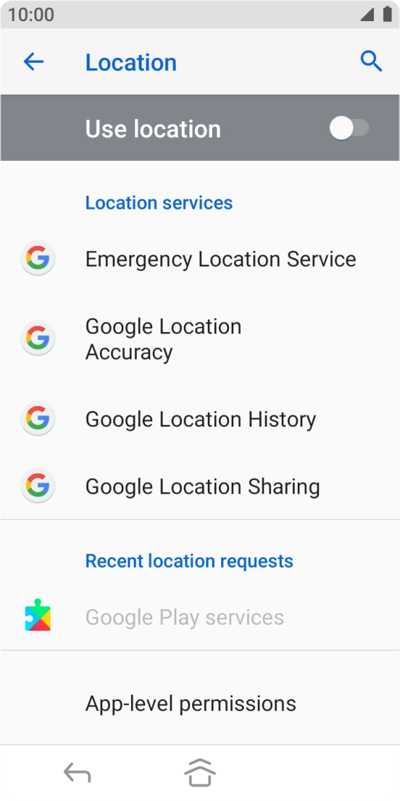 Press the indicator next to 'Use location' to turn the function on or off. Press the indicator next to 'Use location' to turn the function on or off.