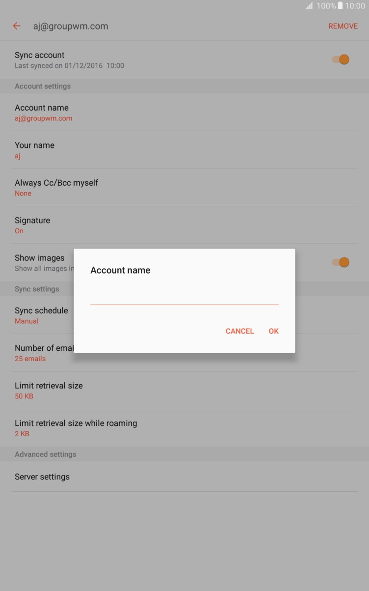 Key in the required name for the email account and press OK. Key in the required name for the email account and press OK.