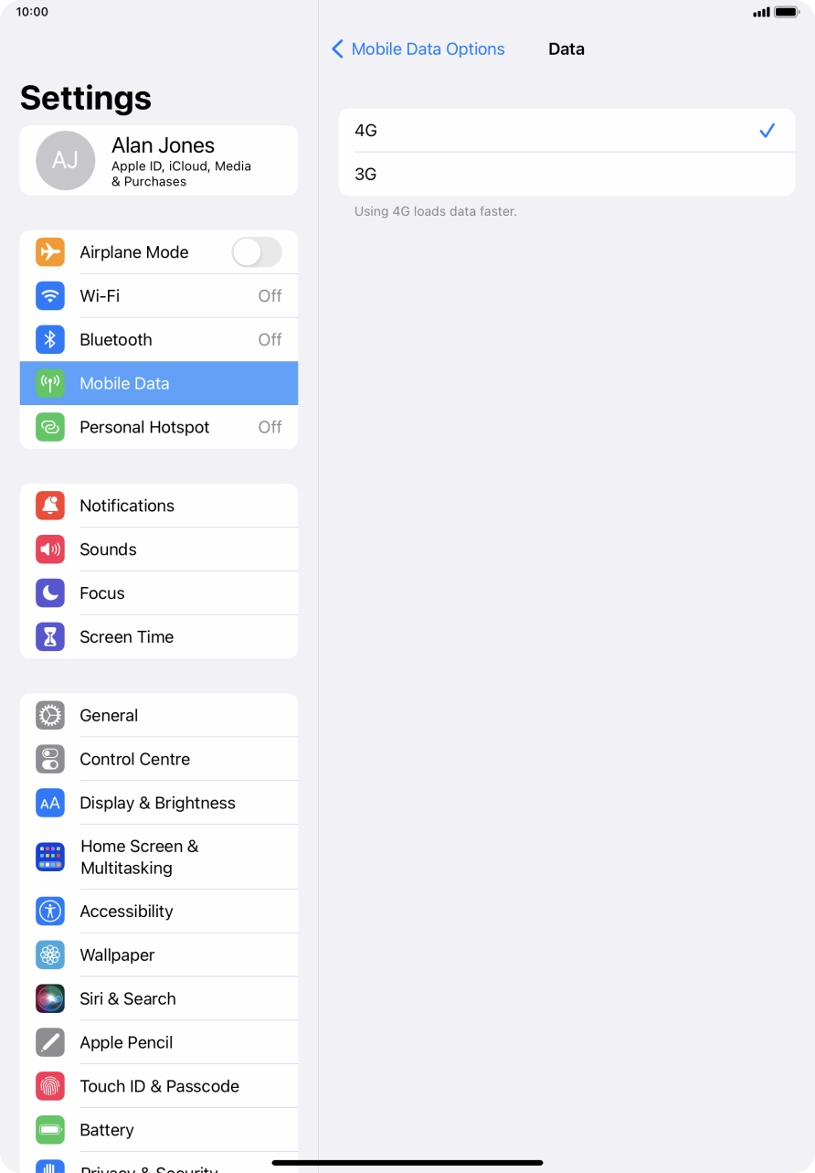 Press the required network mode.