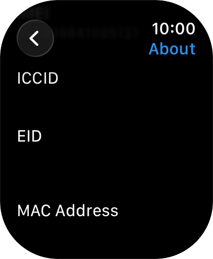 Your Apple Watch EID number is displayed below EID.