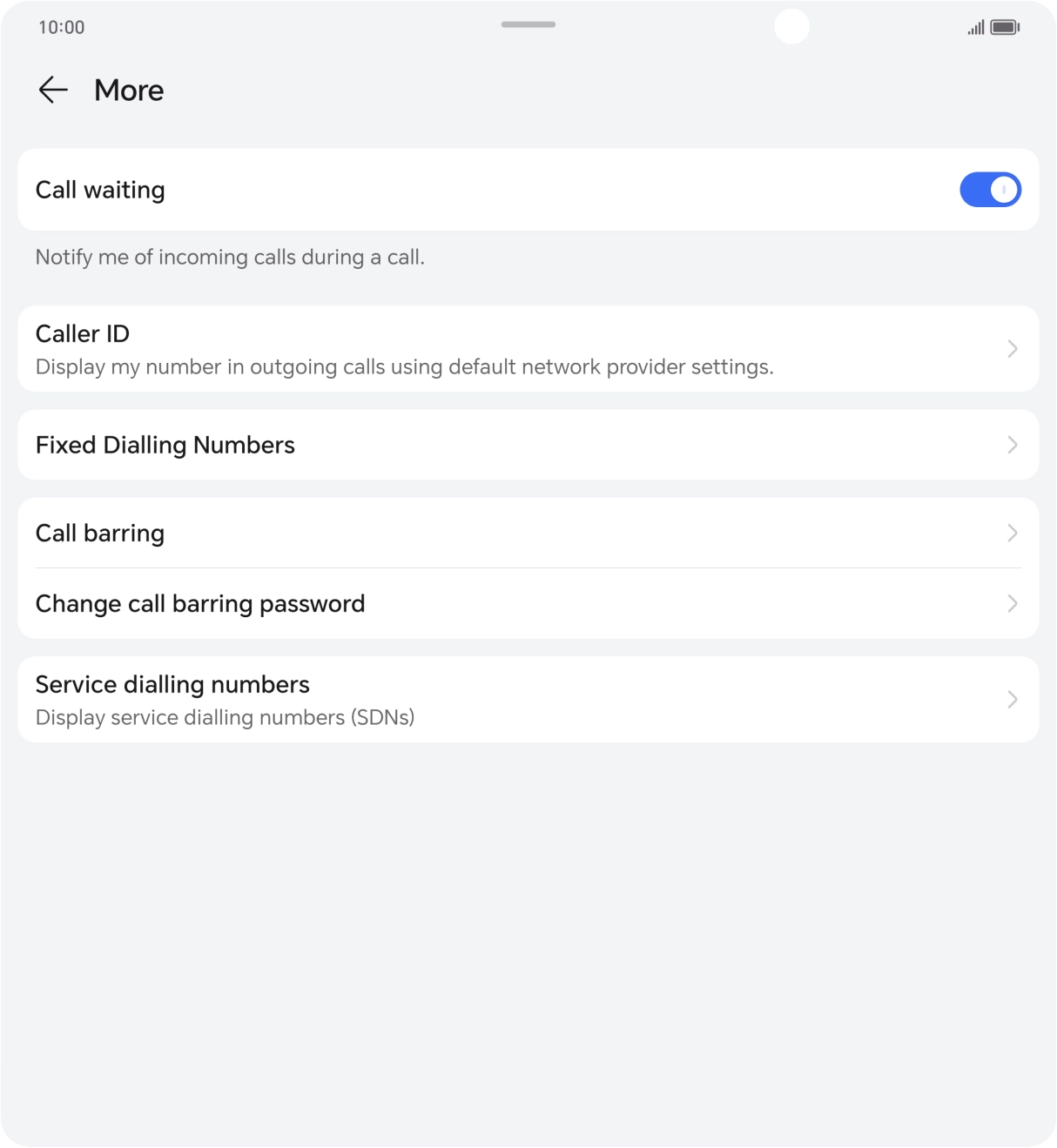 Press the indicator next to 'Call waiting' to turn the function on or off.