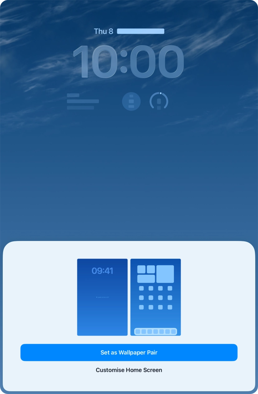 To use the same colour theme on the home screen, press Set as Wallpaper Pair. To use the same colour theme on the home screen, press Set as Wallpaper Pair.