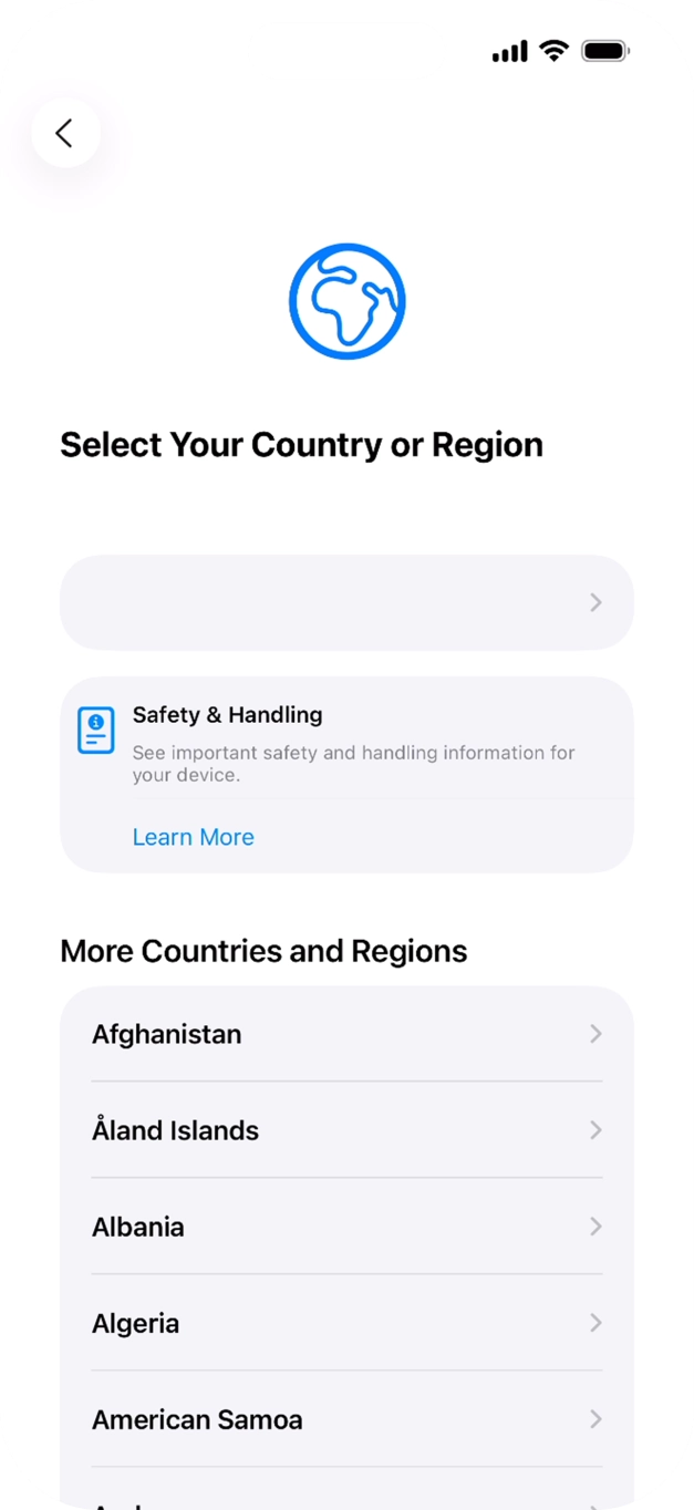 Press the required country or area.