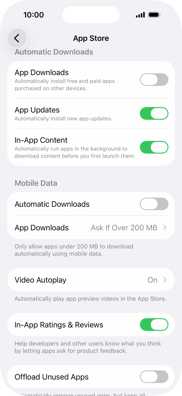 Press the indicator next to 'App Updates' to turn the function on or off. Press the indicator next to 'App Updates' to turn the function on or off.