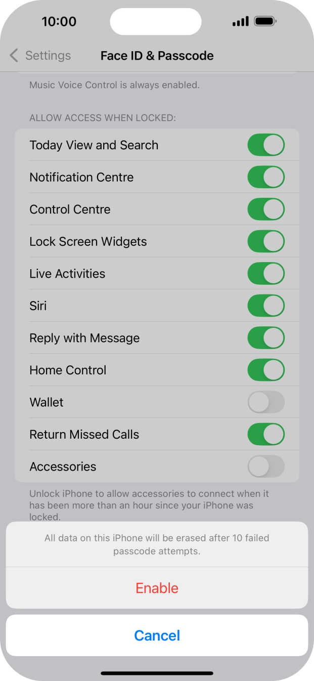 If you turn on the function, press Enable. If you turn on the function, press Enable.