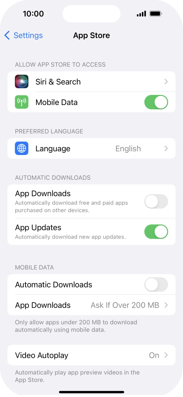 Press the indicator next to 'App Updates' to turn the function on or off. Press the indicator next to 'App Updates' to turn the function on or off.