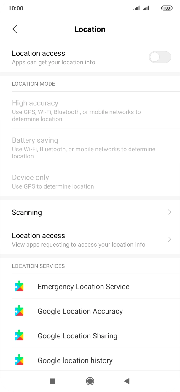 Press the indicator next to 'Location access' to turn the function on or off.