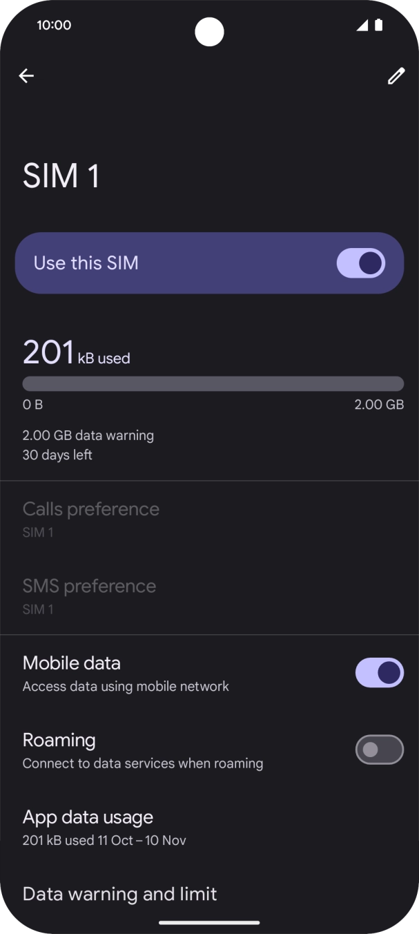 Press the indicator next to 'Roaming' to turn the function on or off. Press the indicator next to 'Roaming' to turn the function on or off.