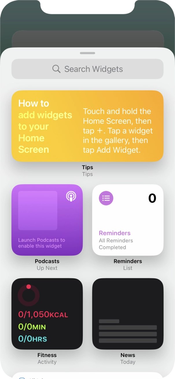 Press the required widget. Press the required widget.