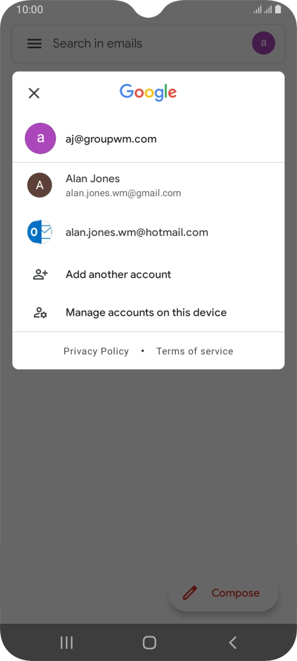 Press the required email account. Press the required email account.