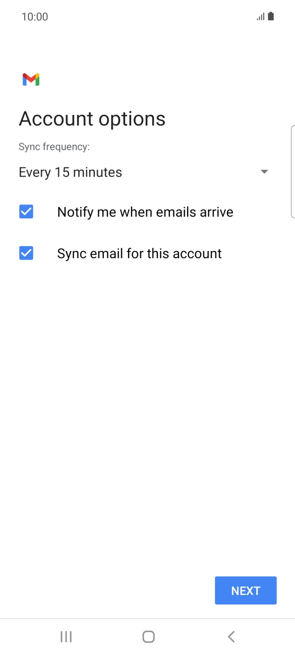 If this screen is displayed, you email account has been recognised and set up automatically. Follow the instructions on the screen to key in more information and finish setting up your phone.