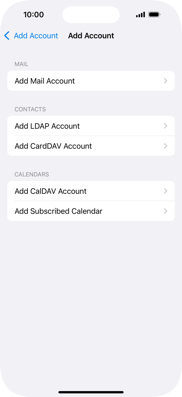 Press Add Mail Account. Press Add Mail Account.