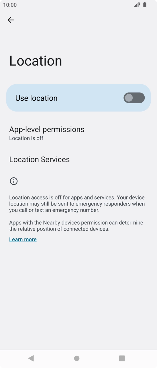 Press the indicator next to 'Use location' to turn the function on or off. Press the indicator next to 'Use location' to turn the function on or off.