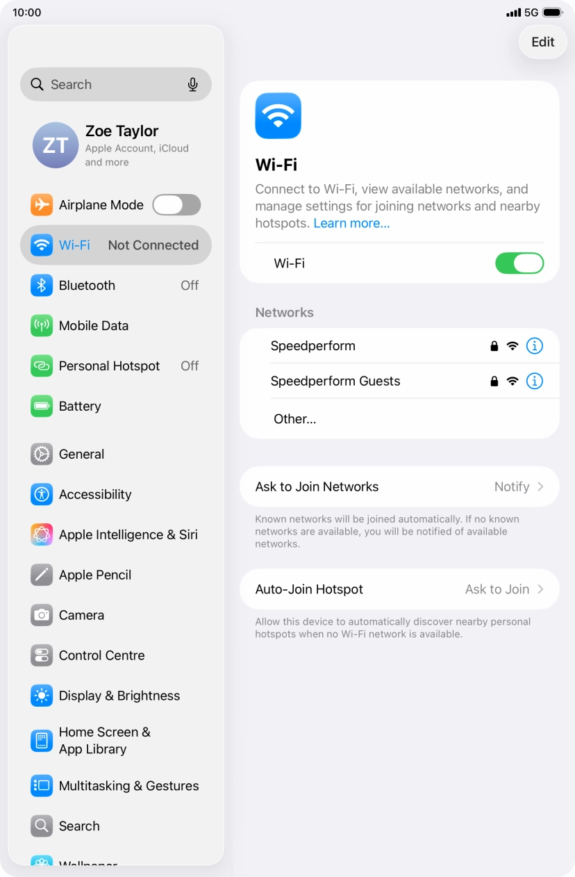 Press the required WiFi network and key in the password for the WiFi network.