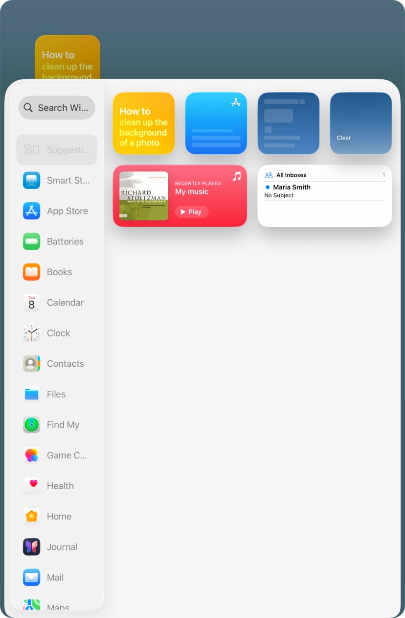 Press the required widget. Press the required widget.