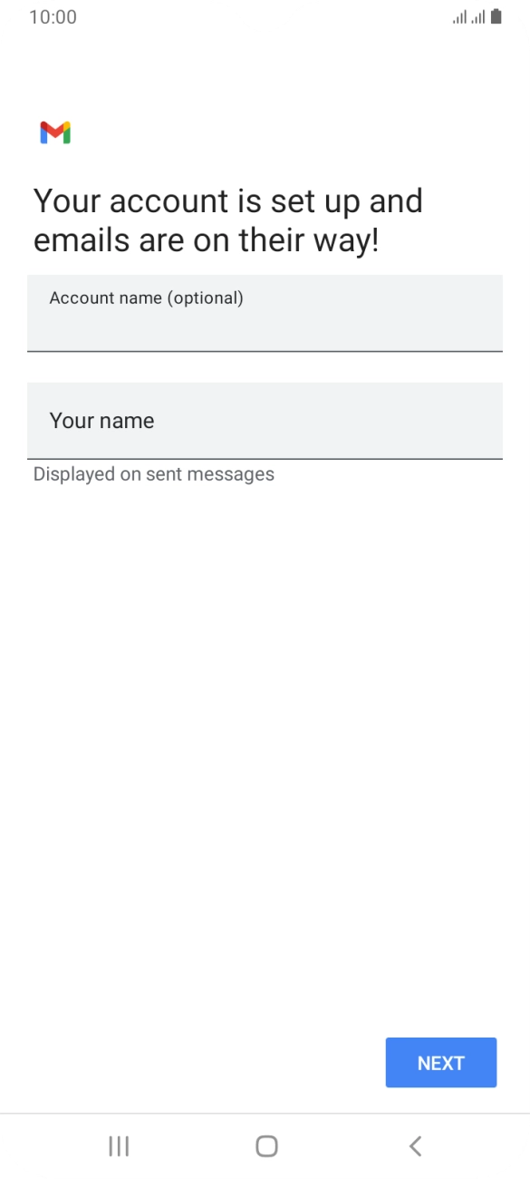 Press the field below 'Account name (optional)' and key in the required name. Press the field below 'Account name (optional)' and key in the required name.