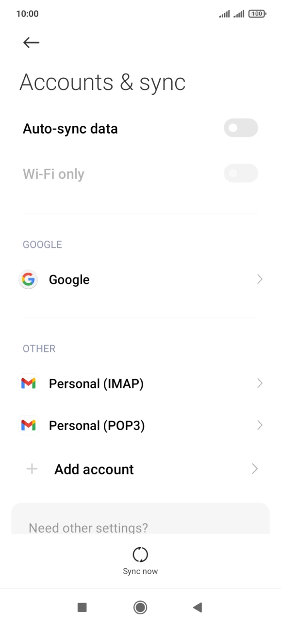 Press the indicator next to 'Auto-sync data' to turn the function on or off. Press the indicator next to 'Auto-sync data' to turn the function on or off.