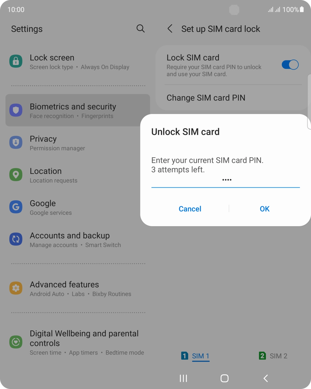 Key in your SIM PIN and press OK. The default SIM PIN is 0000.