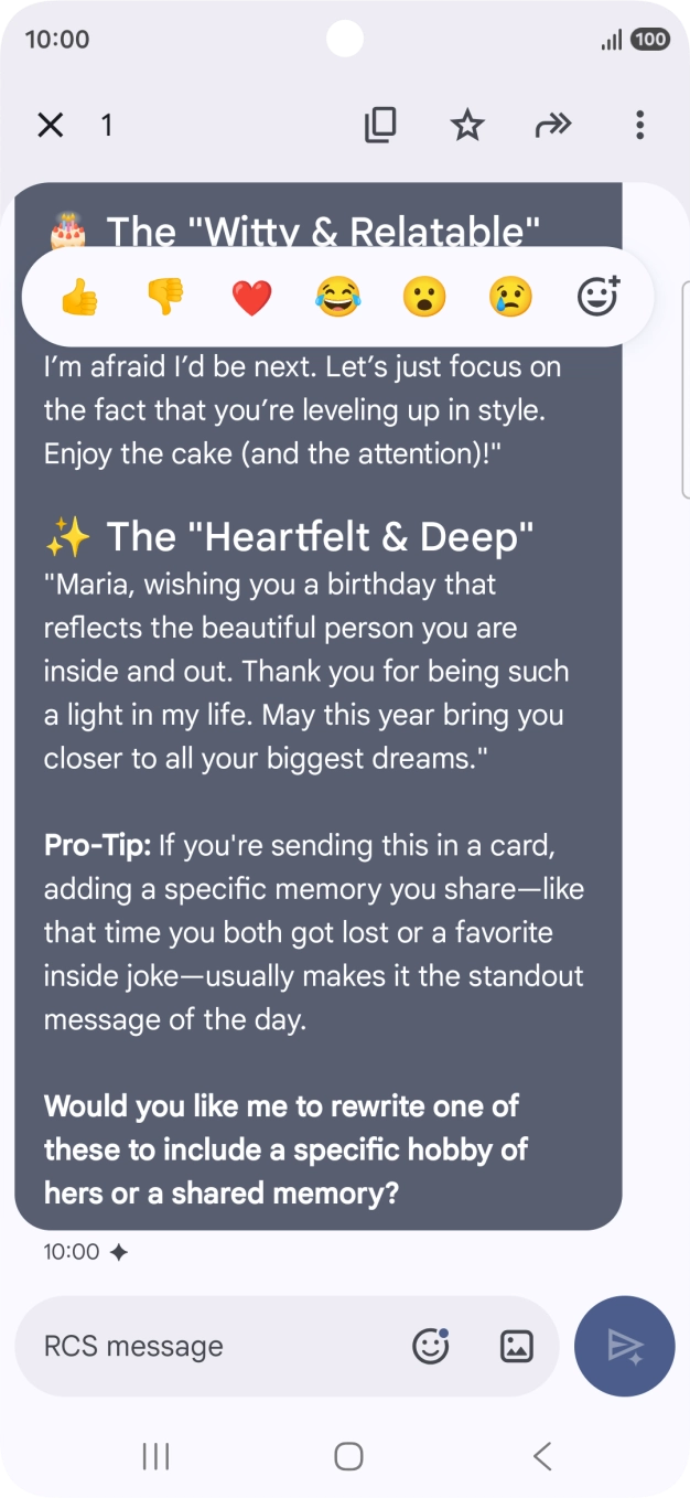 Press and hold the text suggestion from Gemini. Follow the instructions on the screen to use the text suggestion. Press and hold the text suggestion from Gemini. Follow the instructions on the screen to use the text suggestion.