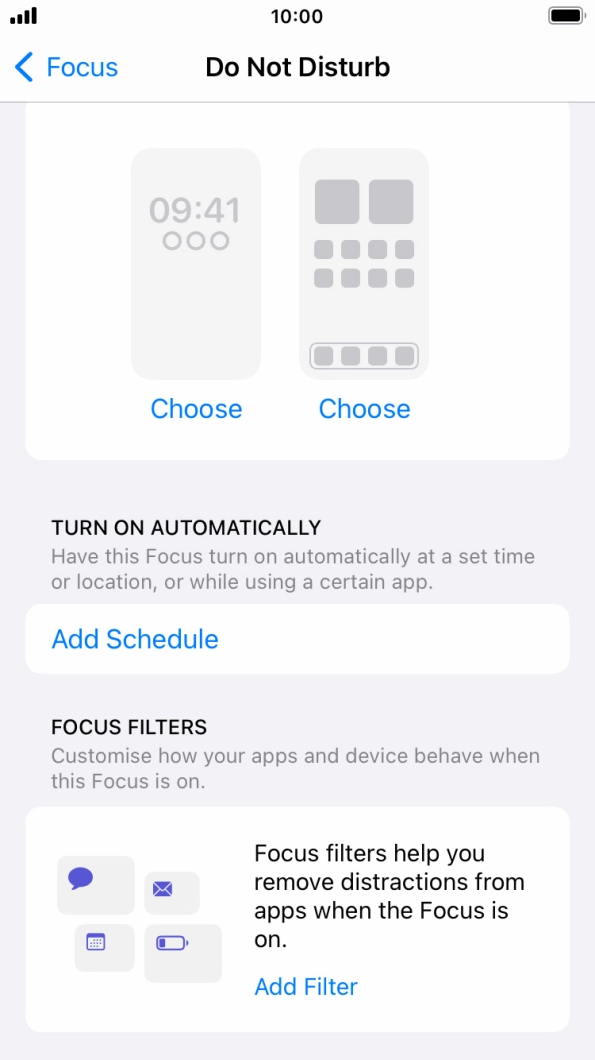 Press Add Schedule and follow the instructions on the screen to select settings for automatic activation of Do Not Disturb. Press Add Schedule and follow the instructions on the screen to select settings for automatic activation of Do Not Disturb.