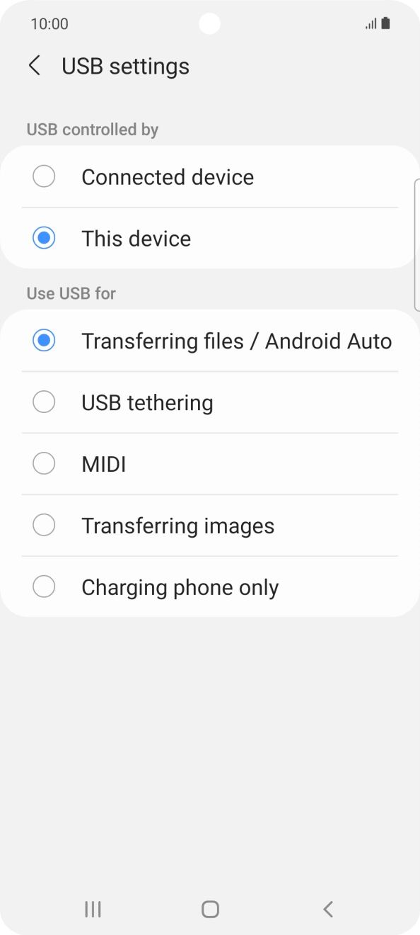 Press Transferring files / Android Auto. Press Transferring files / Android Auto.