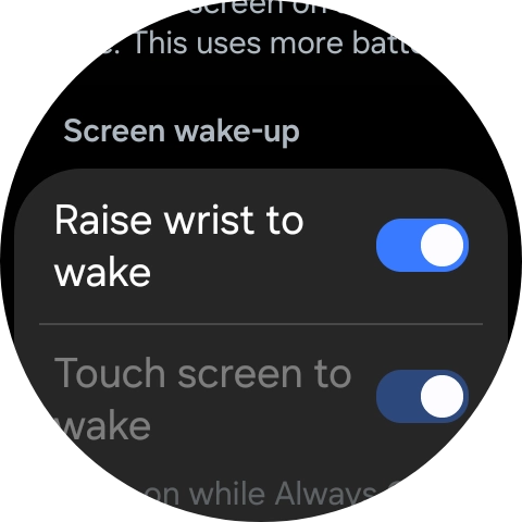 Press the indicator next to 'Raise wrist to wake' to turn the function on or off.