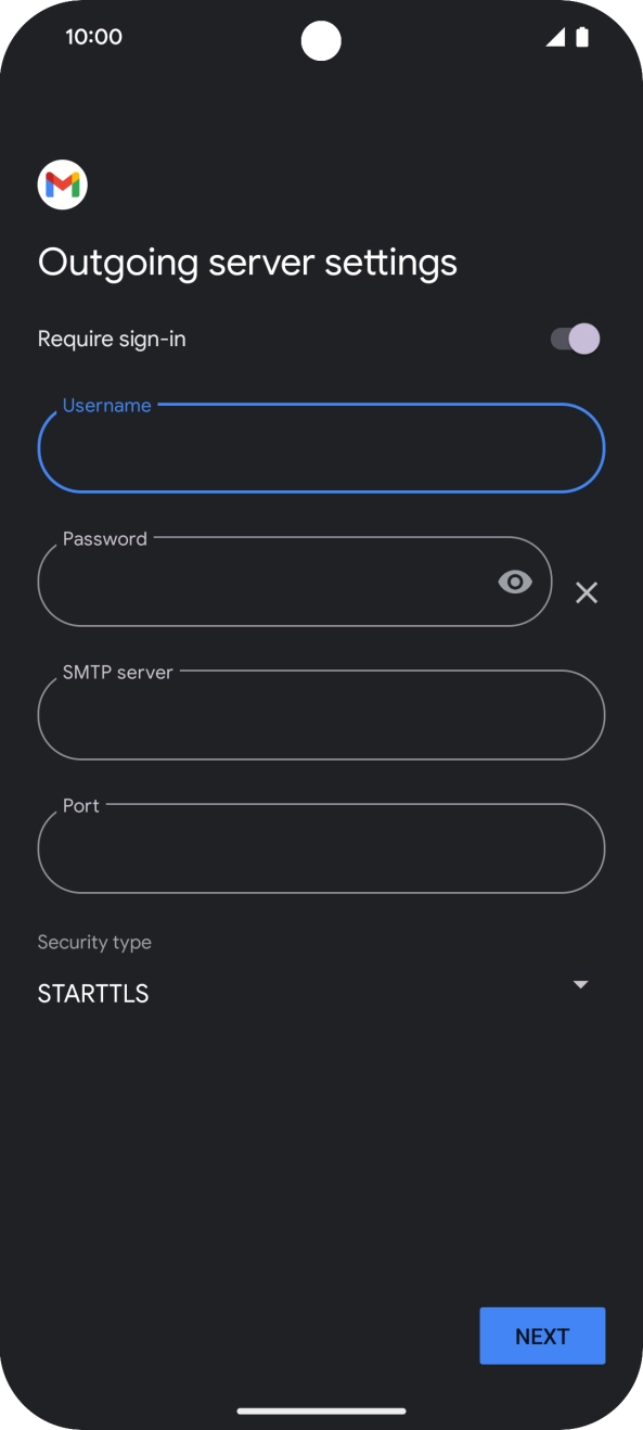 Press the field below 'Password' and key in the password of your email provider's outgoing server. Press the field below 'Password' and key in the password of your email provider's outgoing server.