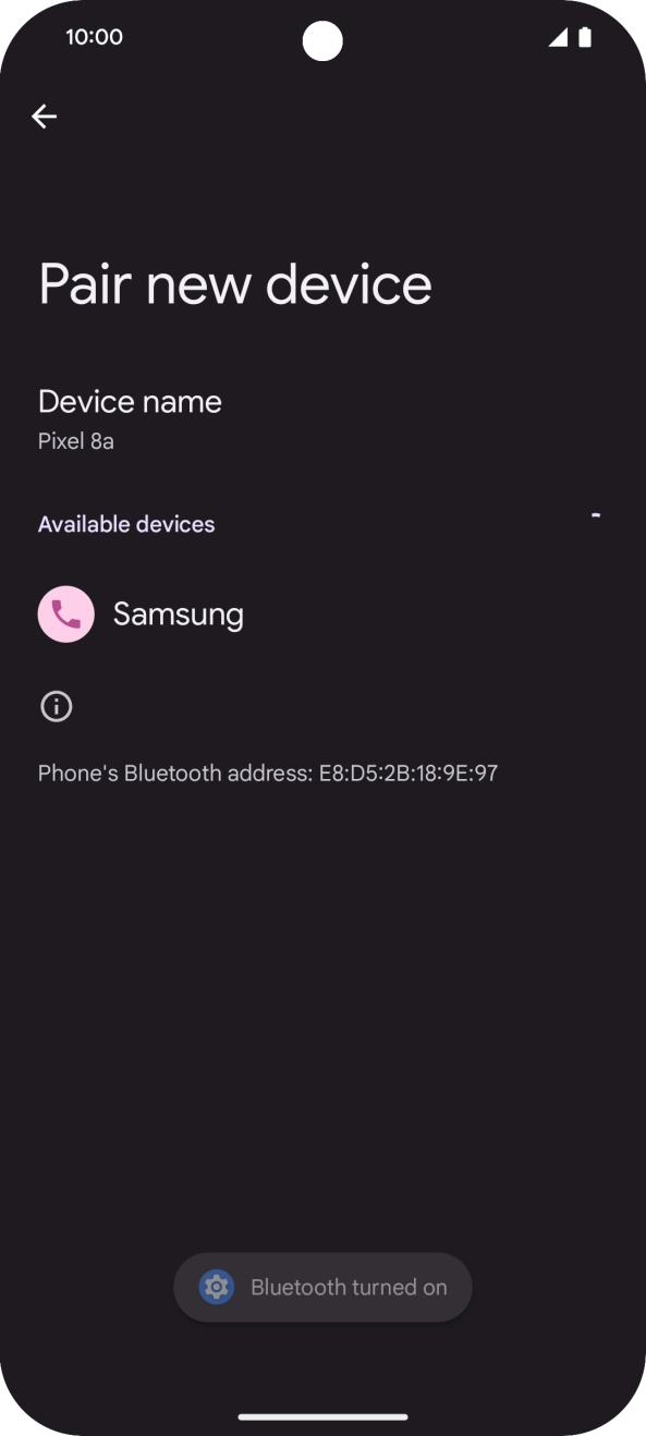 Press the required Bluetooth device and follow the instructions on the screen to pair the device with your phone.