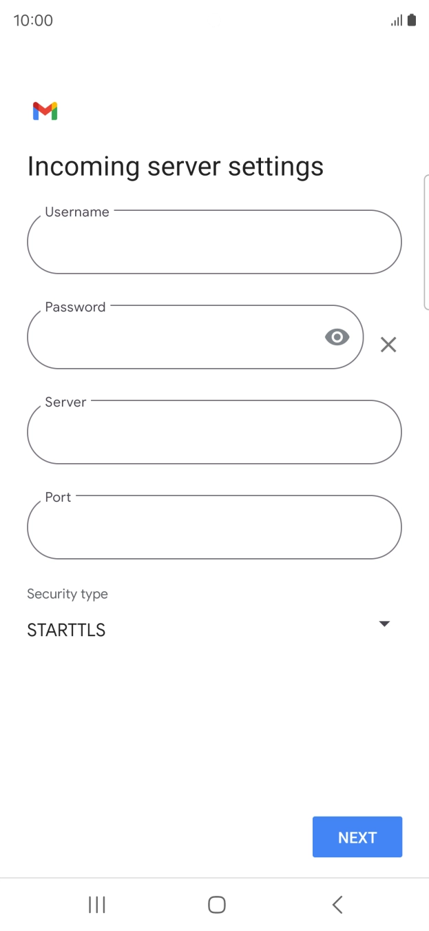 Press the field below 'Username' and key in the username for your email account. Press the field below 'Username' and key in the username for your email account.