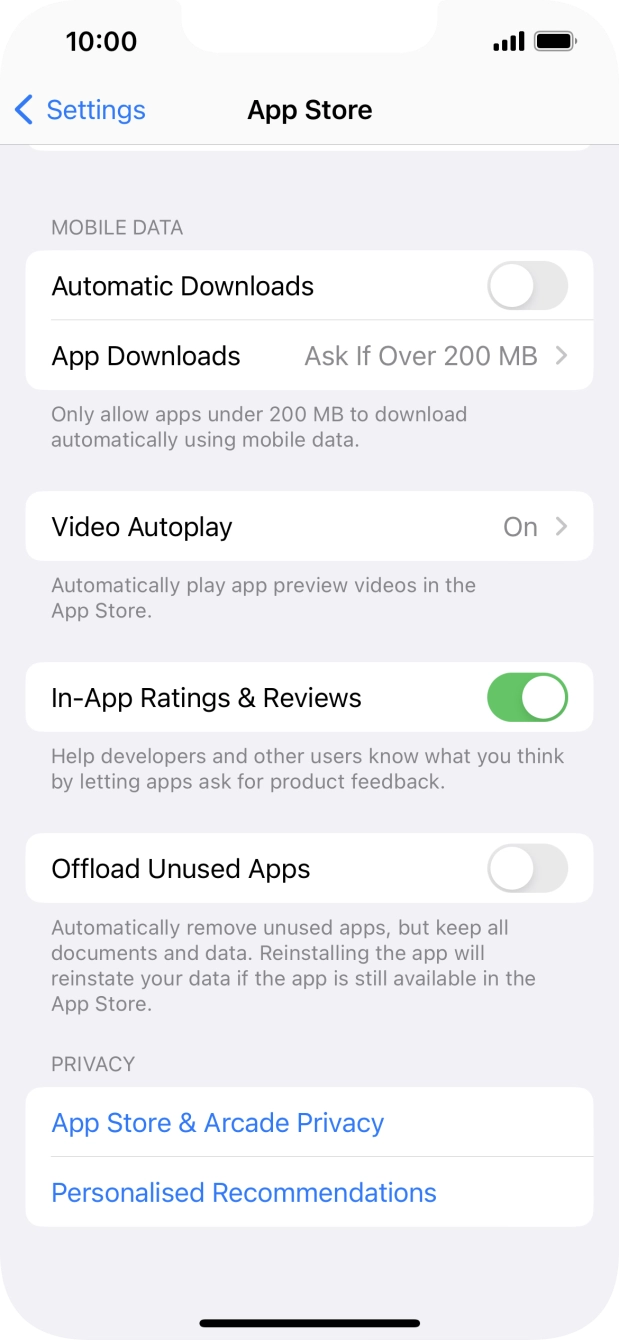 Press the indicator next to 'Offload Unused Apps' to turn the function on or off. Press the indicator next to 'Offload Unused Apps' to turn the function on or off.