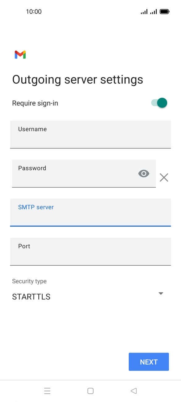 Press the field below 'Port' and key in 25. Press the field below 'Port' and key in 25.