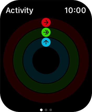 The screen will tell you how far you are from completing your daily activity goals. When the coloured rings are closed, you've reached the goals of your daily activity. The screen will tell you how far you are from completing your daily activity goals. When the coloured rings are closed, you've reached the goals of your daily activity.