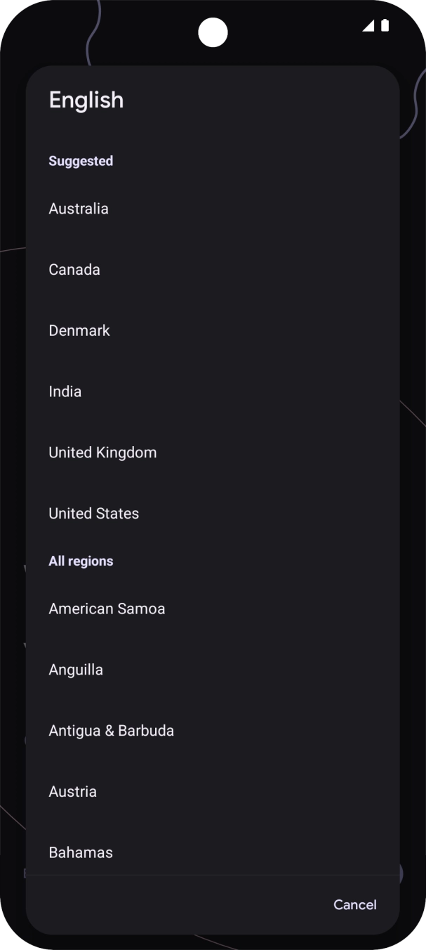 Press the required country or area. Press the required country or area.