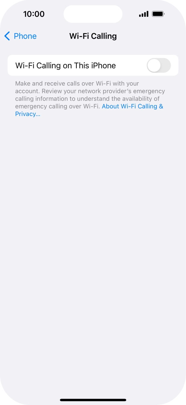 Press the indicator next to 'Wi-Fi Calling on This iPhone' to turn the function on or off.