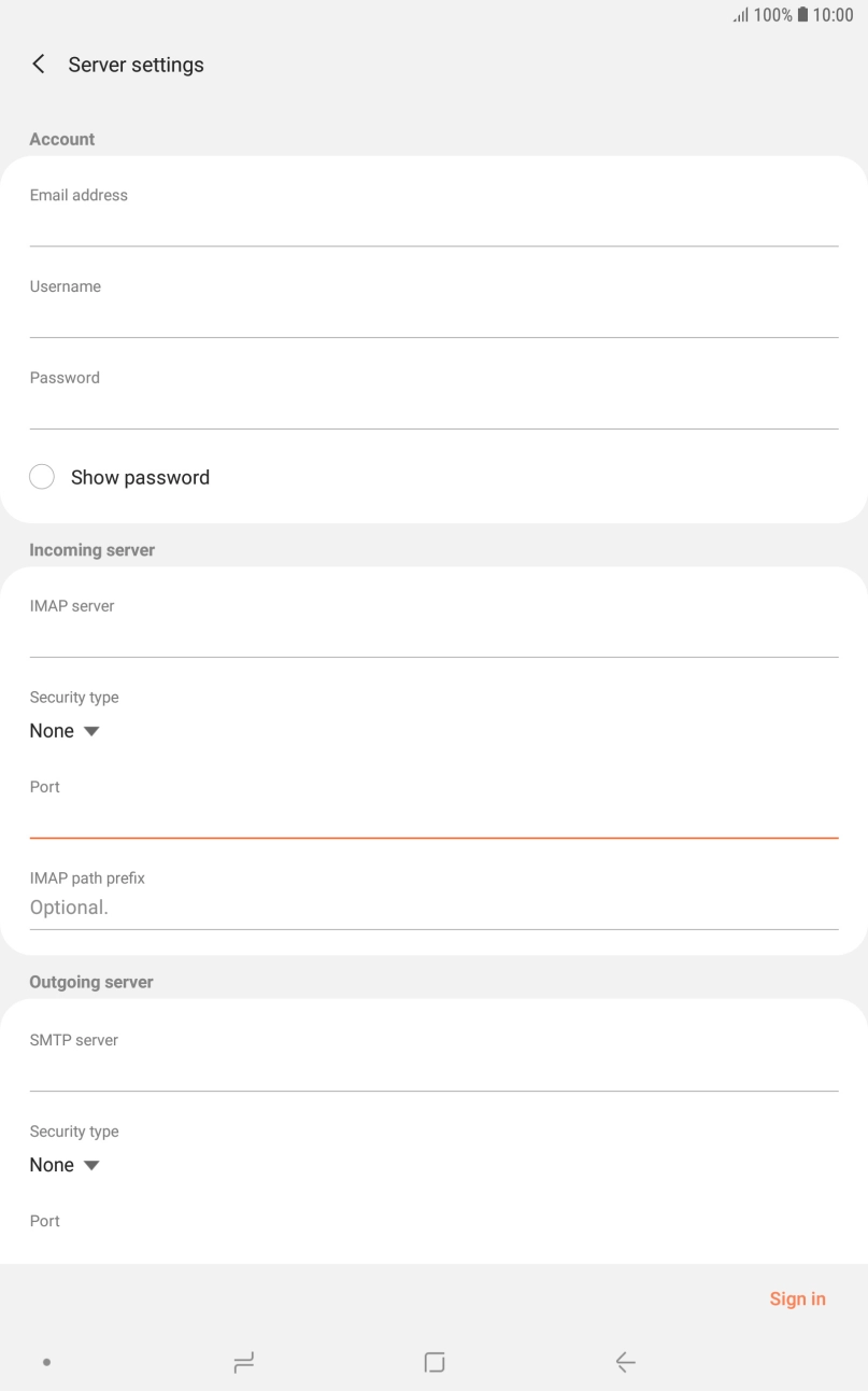Press the field below 'SMTP server' and key in the name of your email provider's outgoing server.