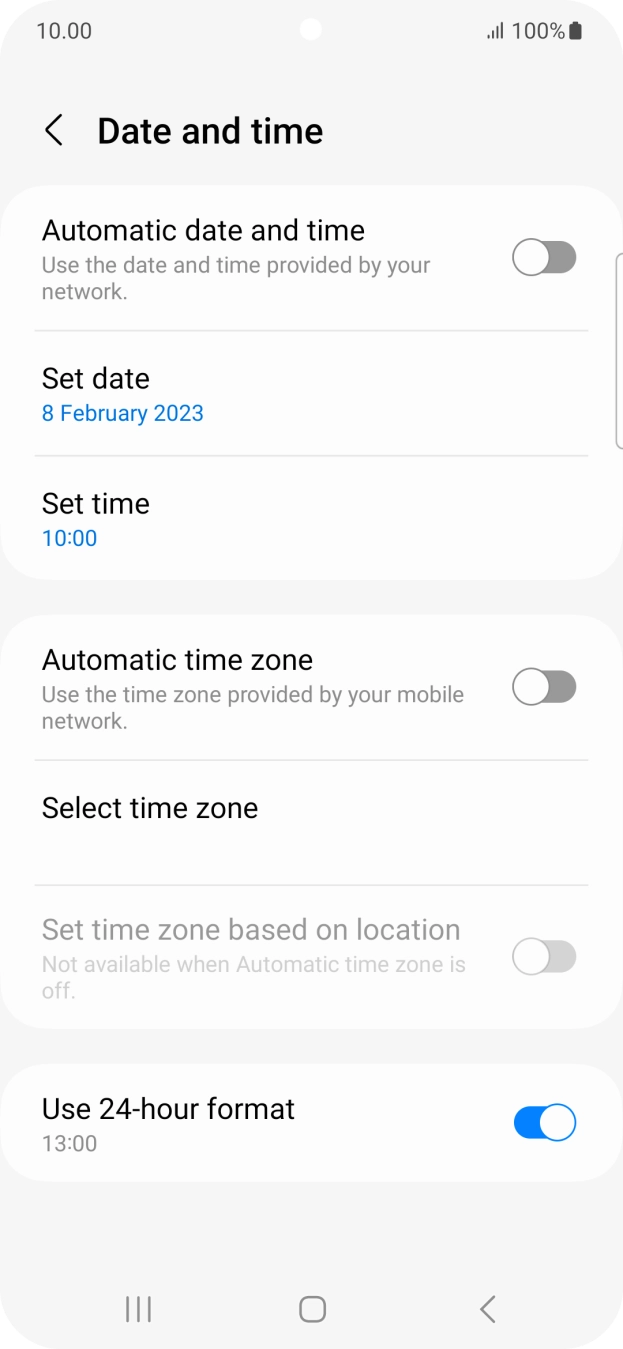 Press the indicator next to 'Automatic date and time' to turn on the function.