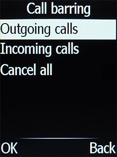 Select the required barring category. Select the required barring category.