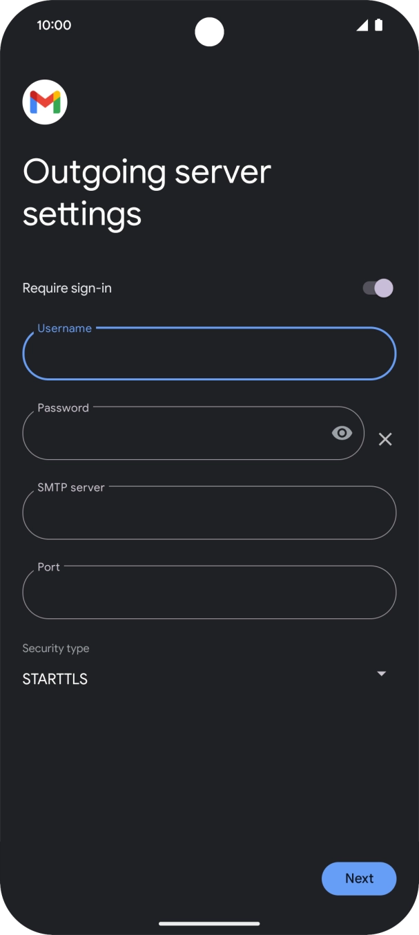 Press the field below 'Password' and key in the password of your email provider's outgoing server. Press the field below 'Password' and key in the password of your email provider's outgoing server.