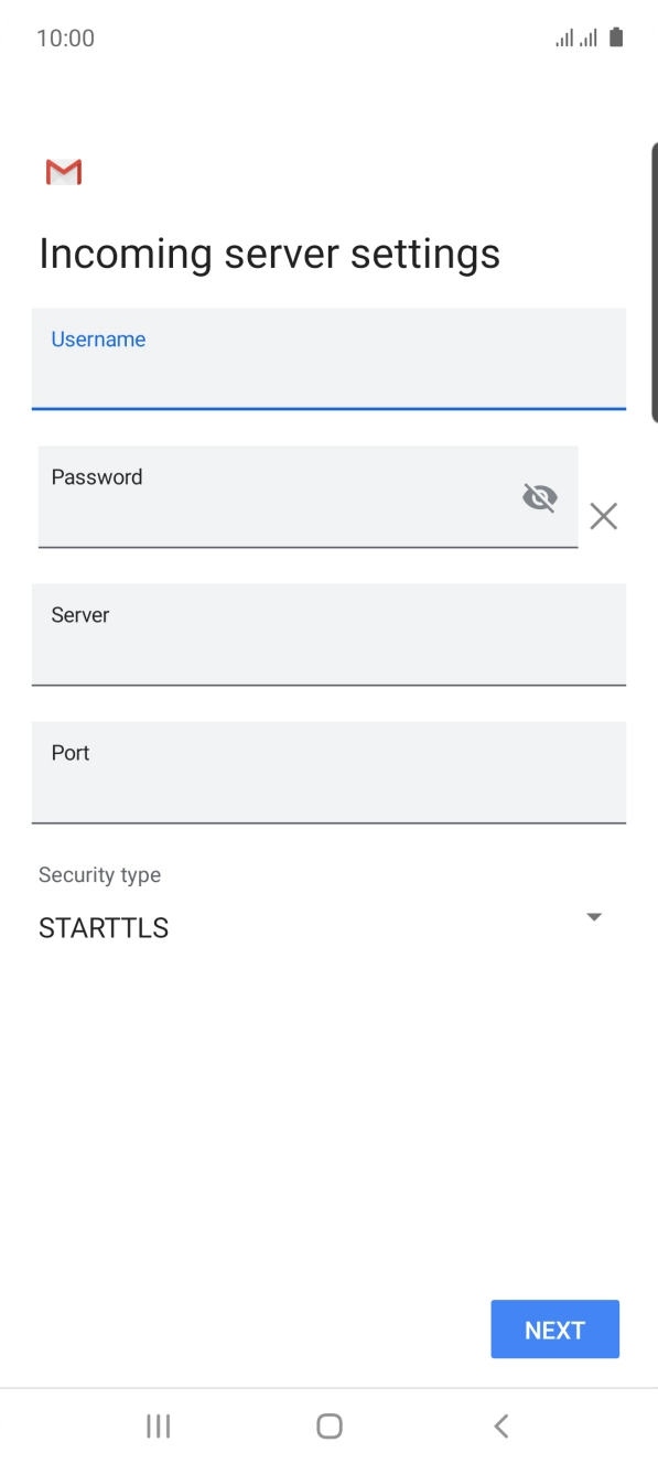Press the field below 'Server' and key in the name of your email provider's incoming server.
