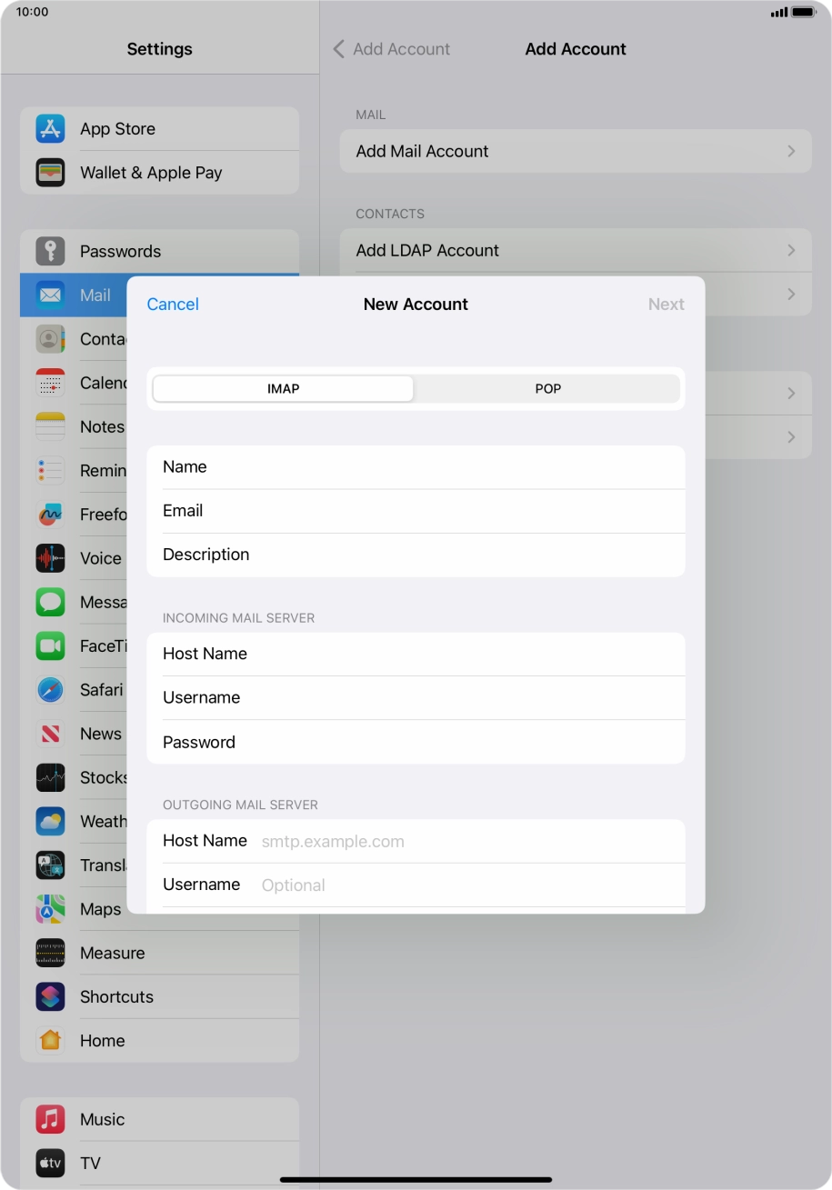 Press Host Name and key in the name of your email provider's outgoing server. Press Host Name and key in the name of your email provider's outgoing server.